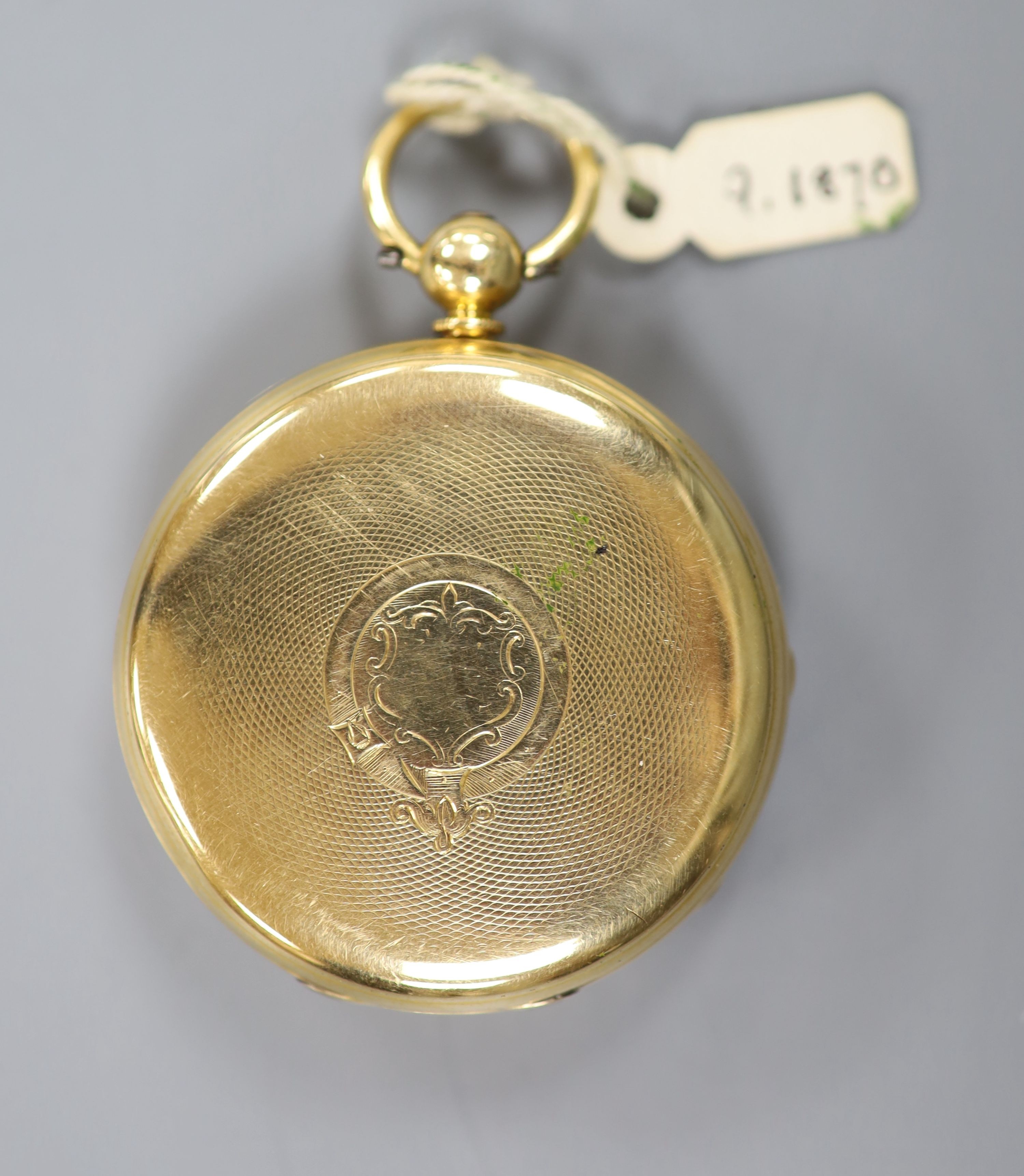 A Victorian engine turned 18ct gold open faced keywind pocket watch, by Vivier, London